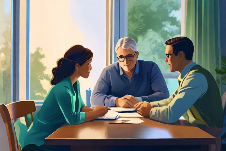 image depicting a family sitting around a table with a financial advisor, discussing estate planning